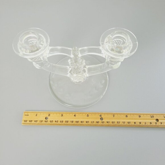 Vintage Indiana Glass Double Candle Holder, Elegant Etched Floral, c.1939-47 USA - Picture 10 of 10